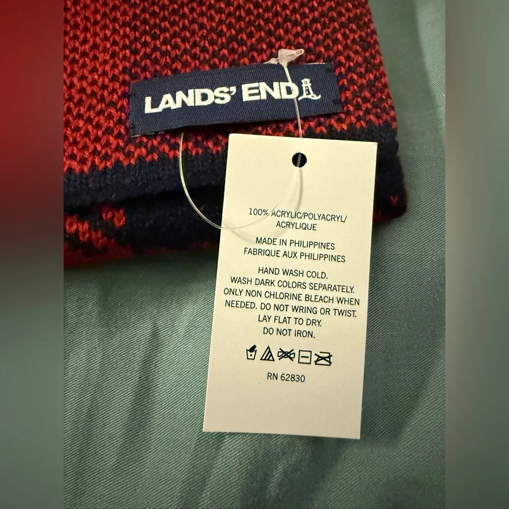 Lands End Men’s Scarf and Gloves Set in Rich Red Buffalo Check